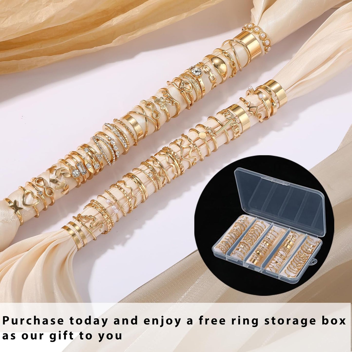 FAXHION 60 Pcs Gold Stackable Rings for Women, Knuckle Rings Chunky Gold Ring Set Dainty Stacking Cute Rings, Multiple Sizes Cute Jewelry Set Gift