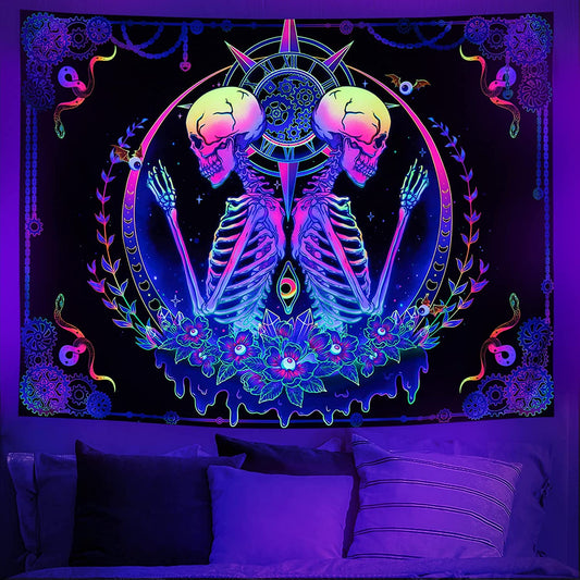 Blacklight Tapestry UV Reactive Skelton Wall Psychedelic Celestial Home Decor(59.1"x78.7")