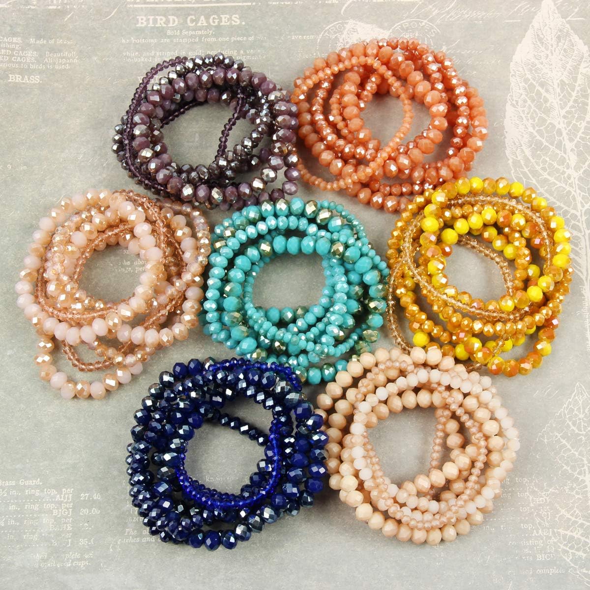 7 Layer Sparkly Beads - Purple Bohemian Multi-Layer Beaded Stacking Statement Bracelets - Versatile Stretch Strand