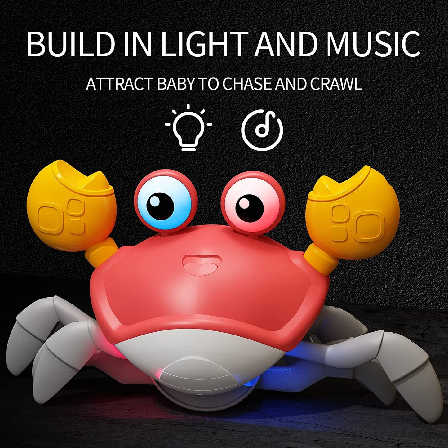 Red Crawling Crab Toys with Light Up, Interactive Musical w/ Automatically Avoid Obstacles, USB Rechargeable