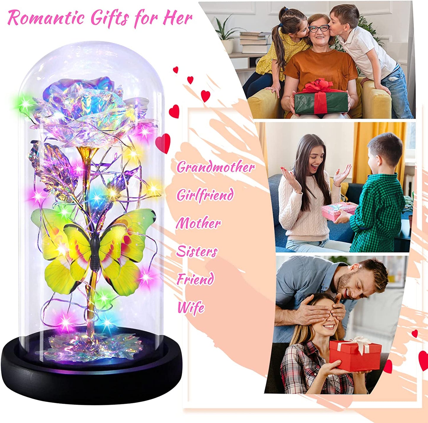 Valentines Day Gifts I Love You Mom Galaxy Roses in Glass Dome, Enchanted Eternal, Colorful