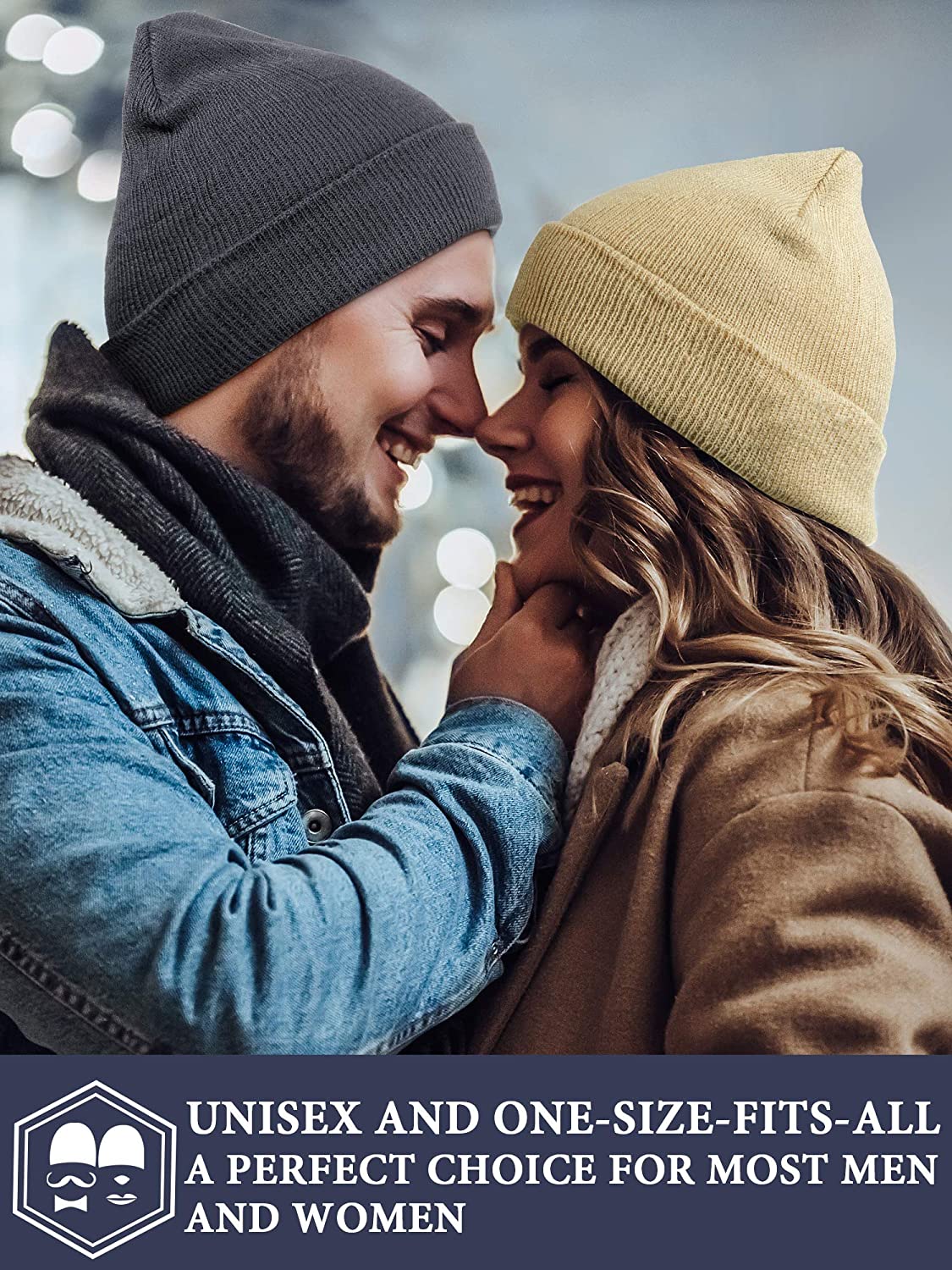 Warm Knitted Cuffed Beanie Hats Winter Cuff Skull Cap for Men Women, Classic Colors