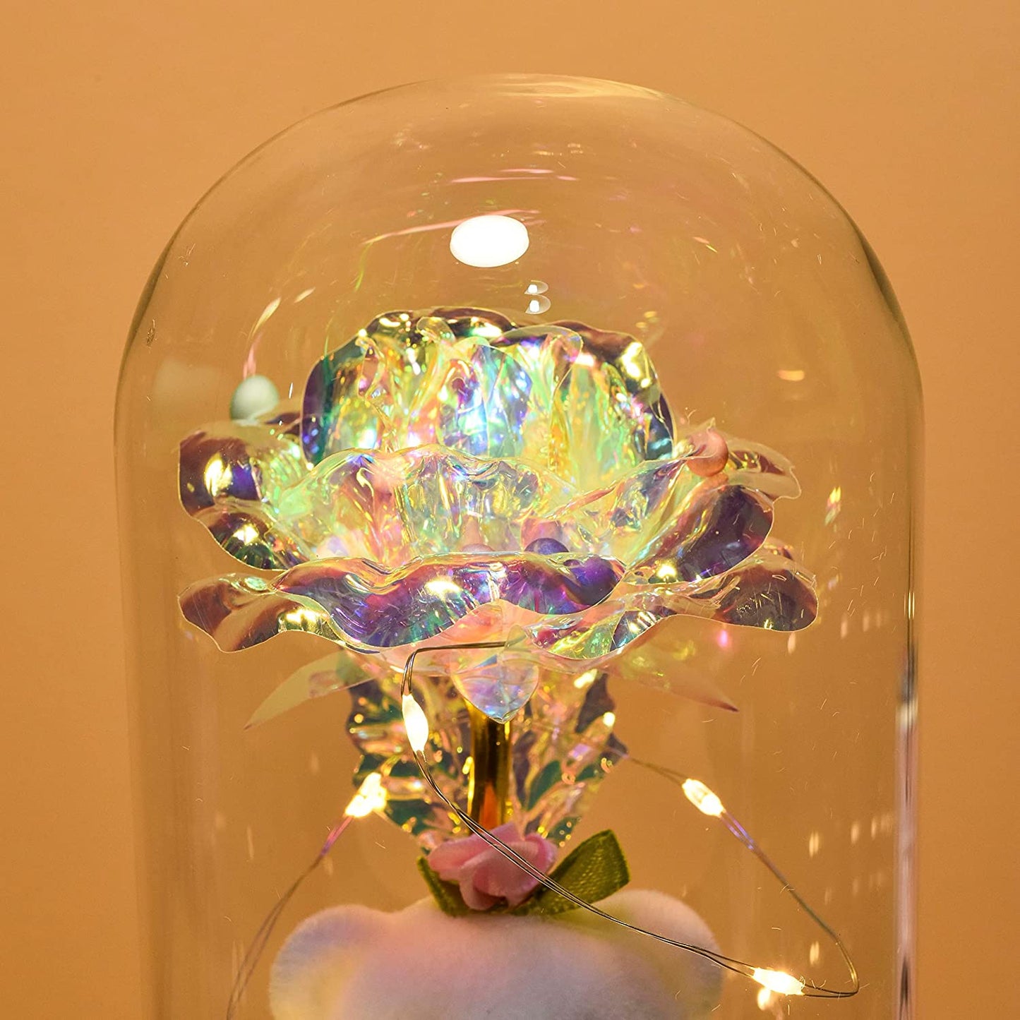 Rose Gifts for Women Galaxy Rose in Glass Dome, Rainbow Colorful Artificial Flower