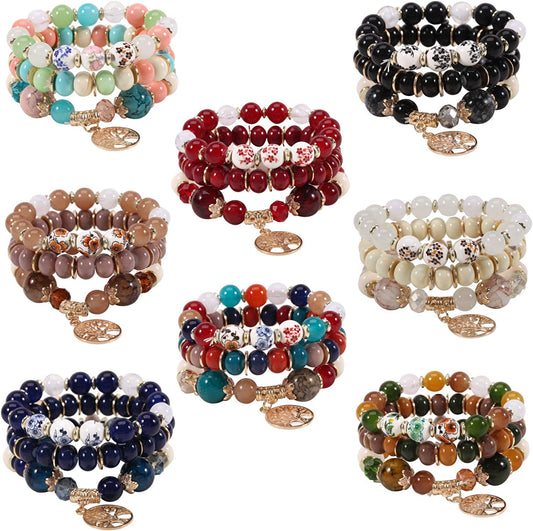 Bohemian Bracelets for Women Stretch Multilayer Colorful Beads Bracelet with Charm Jewelry