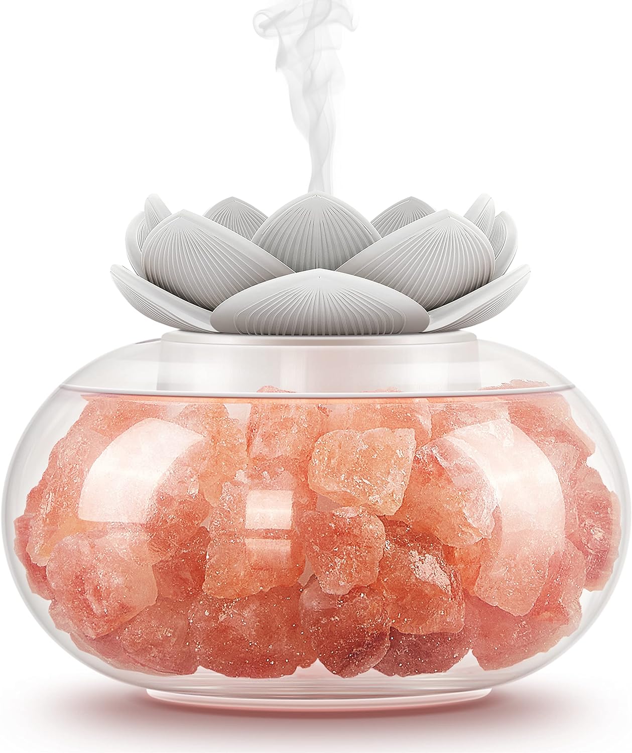 Essential Oil Diffusers Aromatherapy Diffuser: Vyaime Salt Lamp Diffuser for Home Bedroom Office, Pink Crystal Himalayan Cute Lotus Auto Shut-Off 7 Colors LED Night Light - White