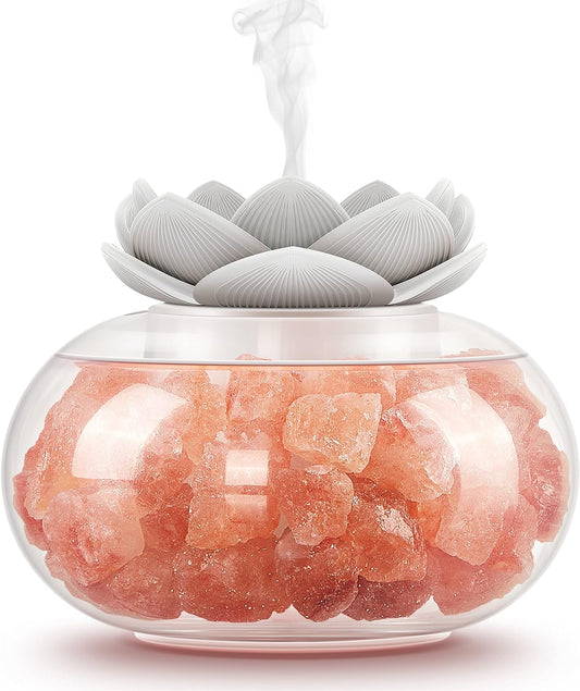 Essential Oil Diffusers Aromatherapy Diffuser: Vyaime Salt Lamp Diffuser for Home Bedroom Office, Pink Crystal Himalayan Cute Lotus Auto Shut-Off 7 Colors LED Night Light - White