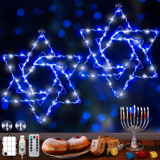 2 Pack  Decorations Blue White  Light, 8 Modes Chanukah LED Lights Battery