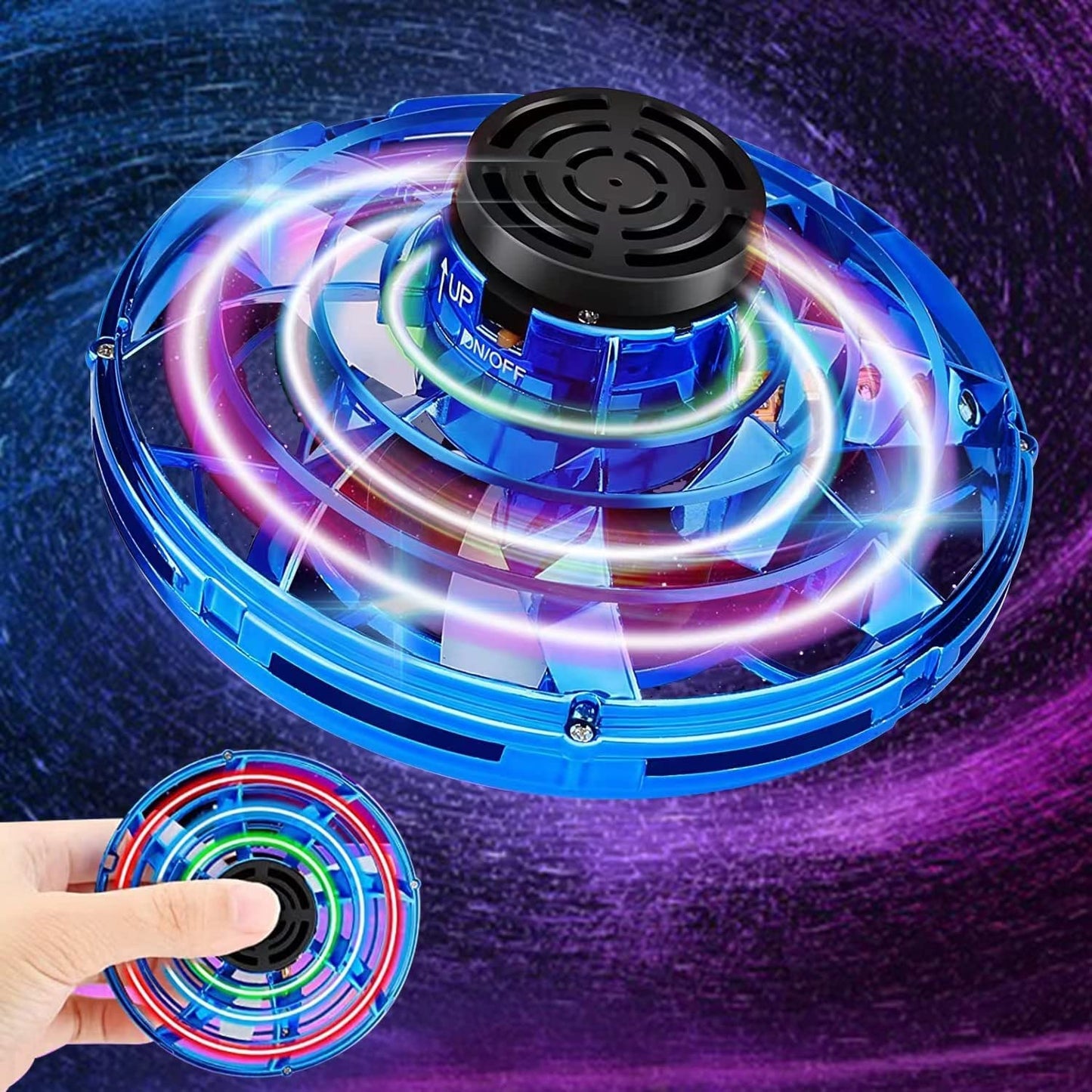 Flying Spinner Mini UFO Drone, Hand Controlled Boomerang Drone, Blue