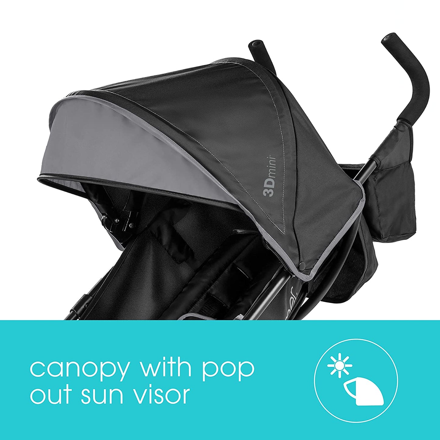 3D Mini Convenience Stroller Lightweight Stroller w/ Compact Fold Multi Position Recline Canopy with Pop Out Sun Visor, Gray