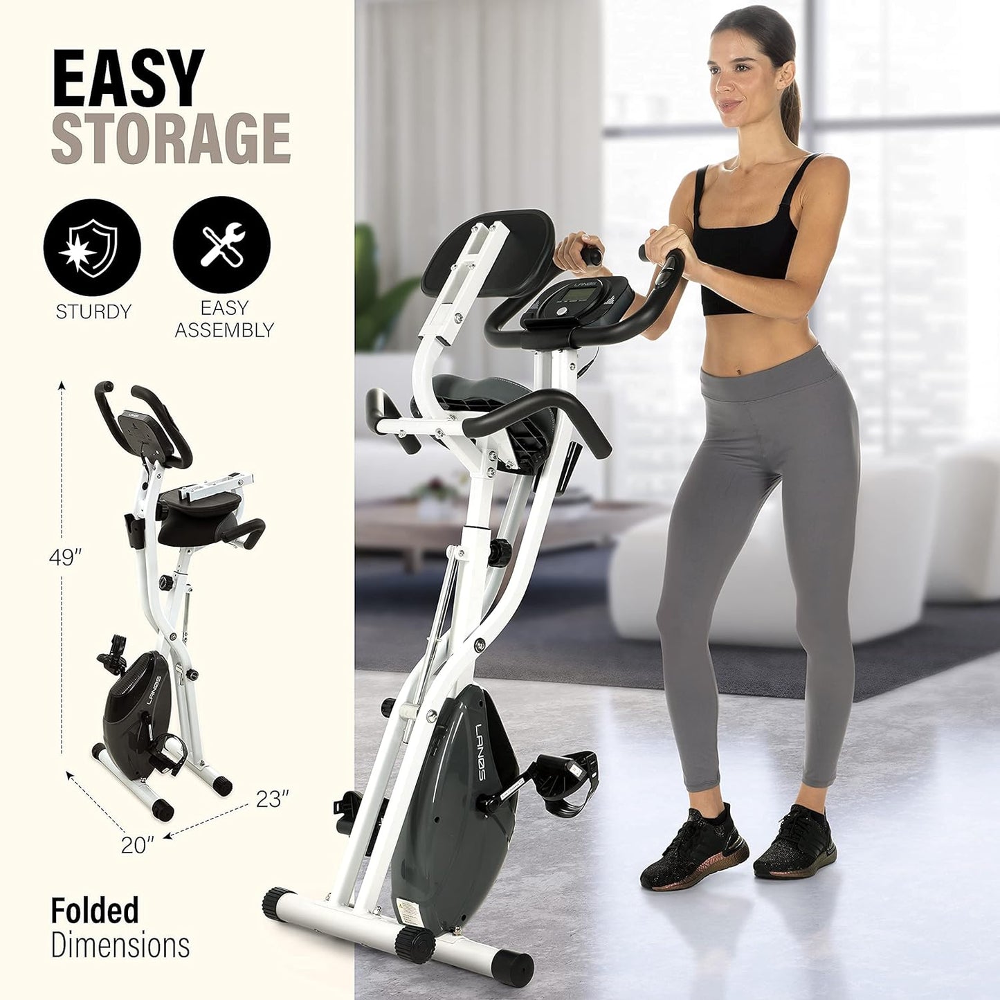 Workout Bike For Home - 2 In 1 Recumbent Exercise Bike and Upright Indoor Cycling Bike Positions, 10 Level Magnetic Resistance Exercise Bike, Foldable Stationary Bike Machine, Fitness Bike