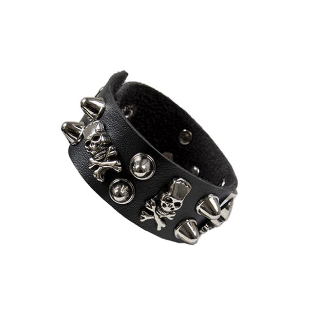 2 Pcs Leather Punk Bracelets for Men Women of Rock Rivet Wrap Retro Spike Bracelet Adjustable - Black