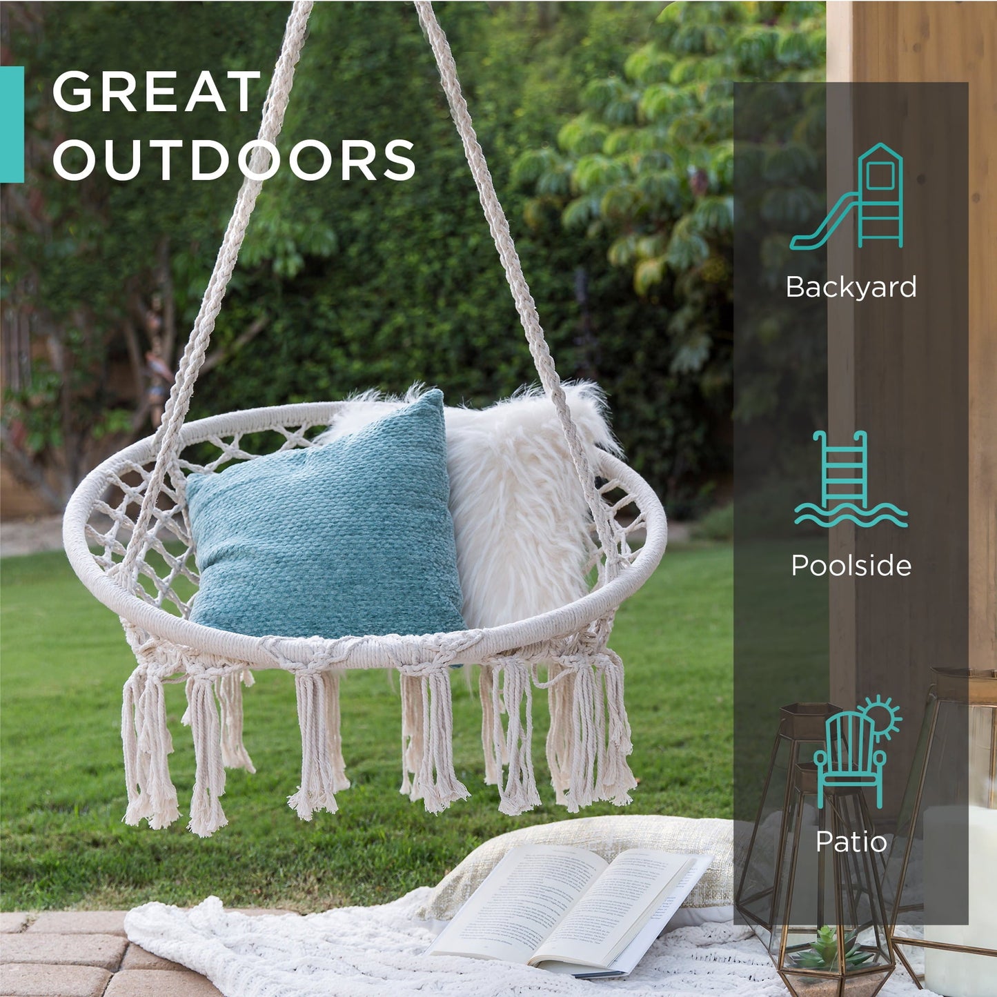 Handwoven Cotton Macrame Hammock Hanging Chair w/ Backrest