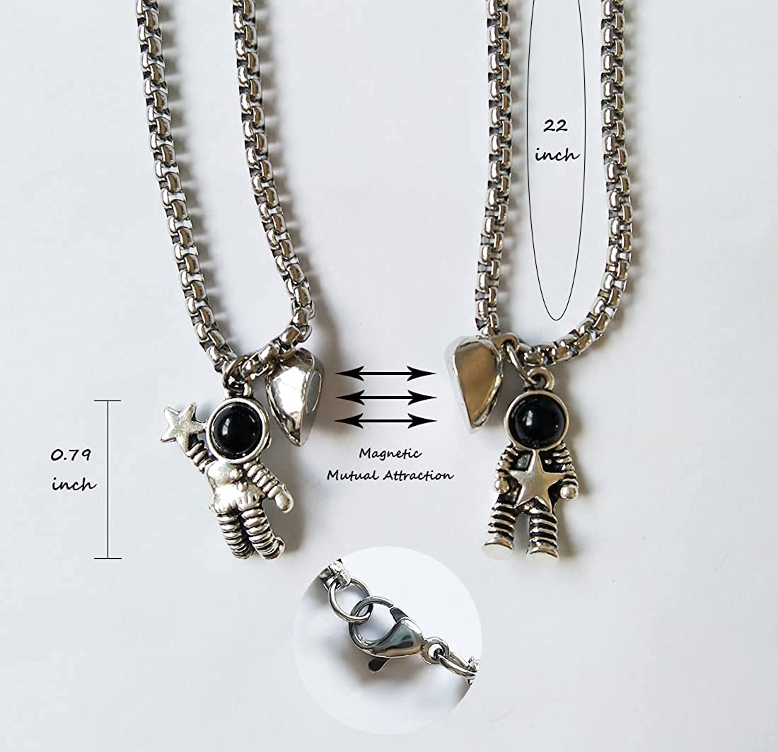 2 Pcs Stainless Steel Couples Necklaces -Spaceman Magnetic Matching Necklace