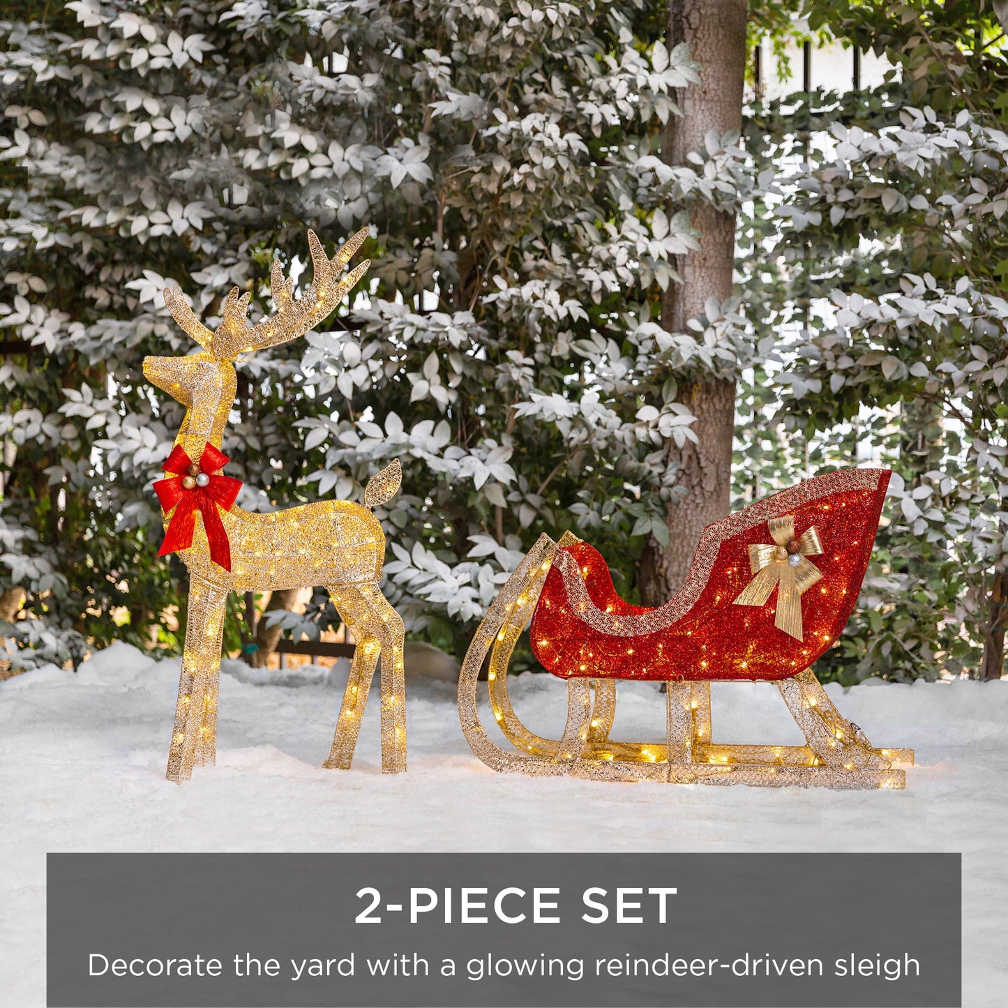 Christmas 4ft Reindeer & Sleigh Set w/ 205 LED Lights Decoration