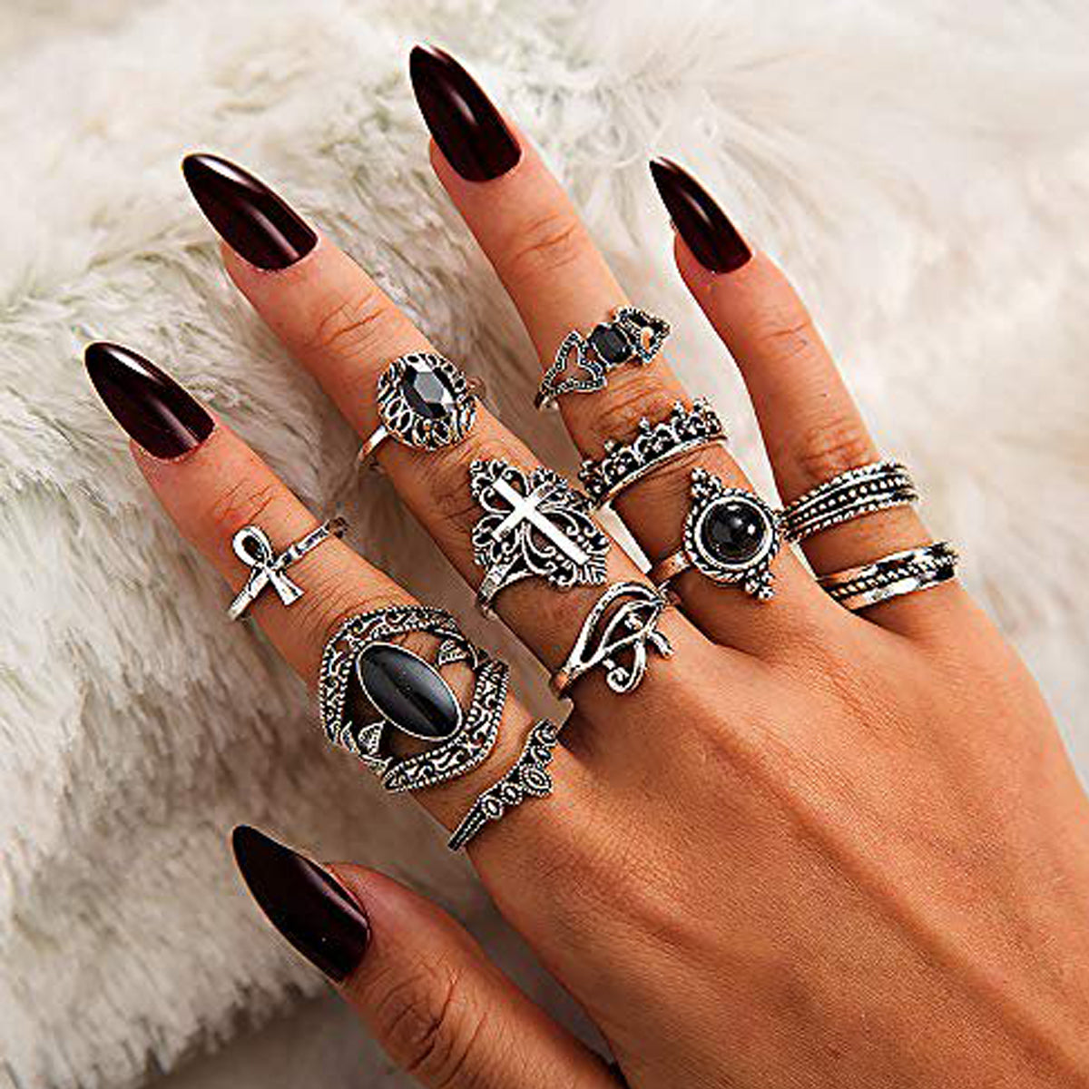 Vintage Silver Knuckle Rings 62pcs Stackable Joint Finger Rings for Women Bohemian Midi Rings