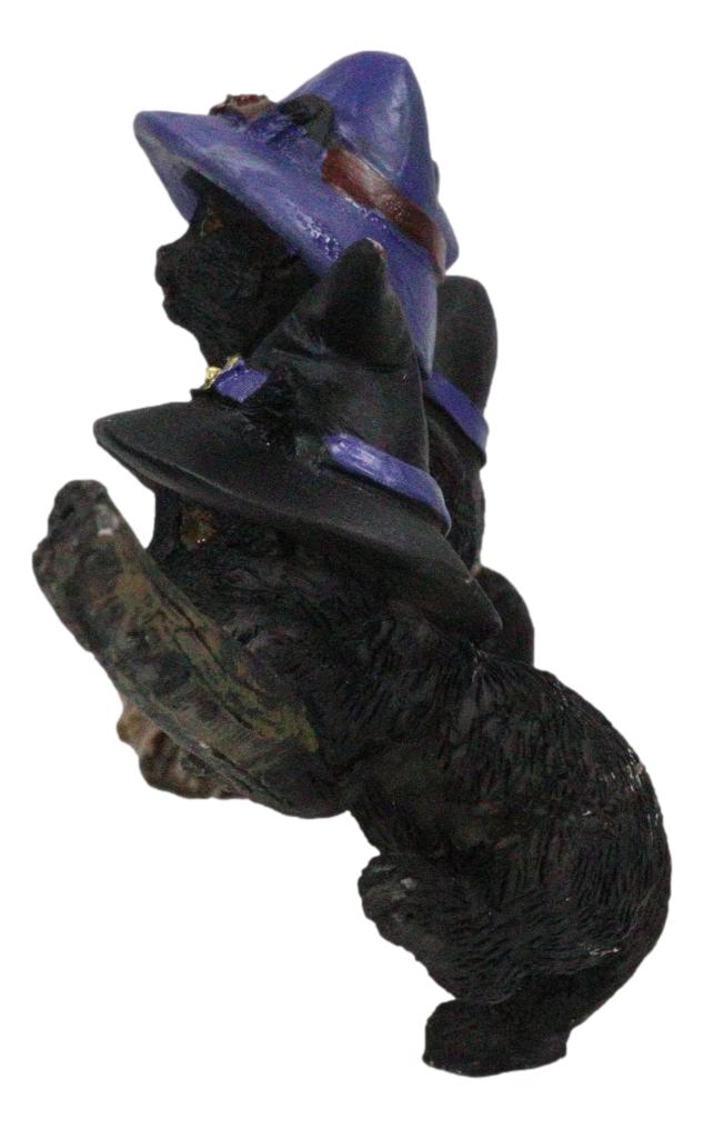 Halloween 5 Black Kitten Cats w/  Witch Hat  Figurine