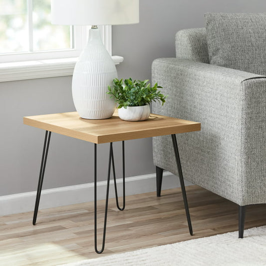 Hairpin Leg Square Side Table, Oak