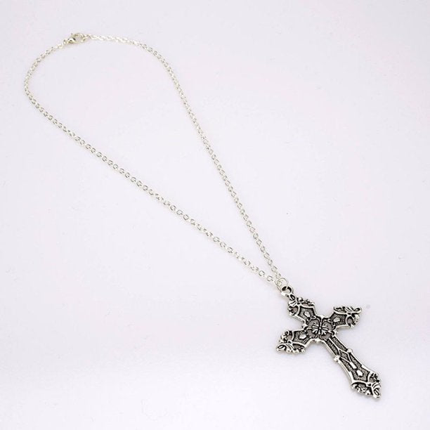 Cross Pendant Necklace Long Chain Punk Goth Trendy Jewelry Accessories Choker