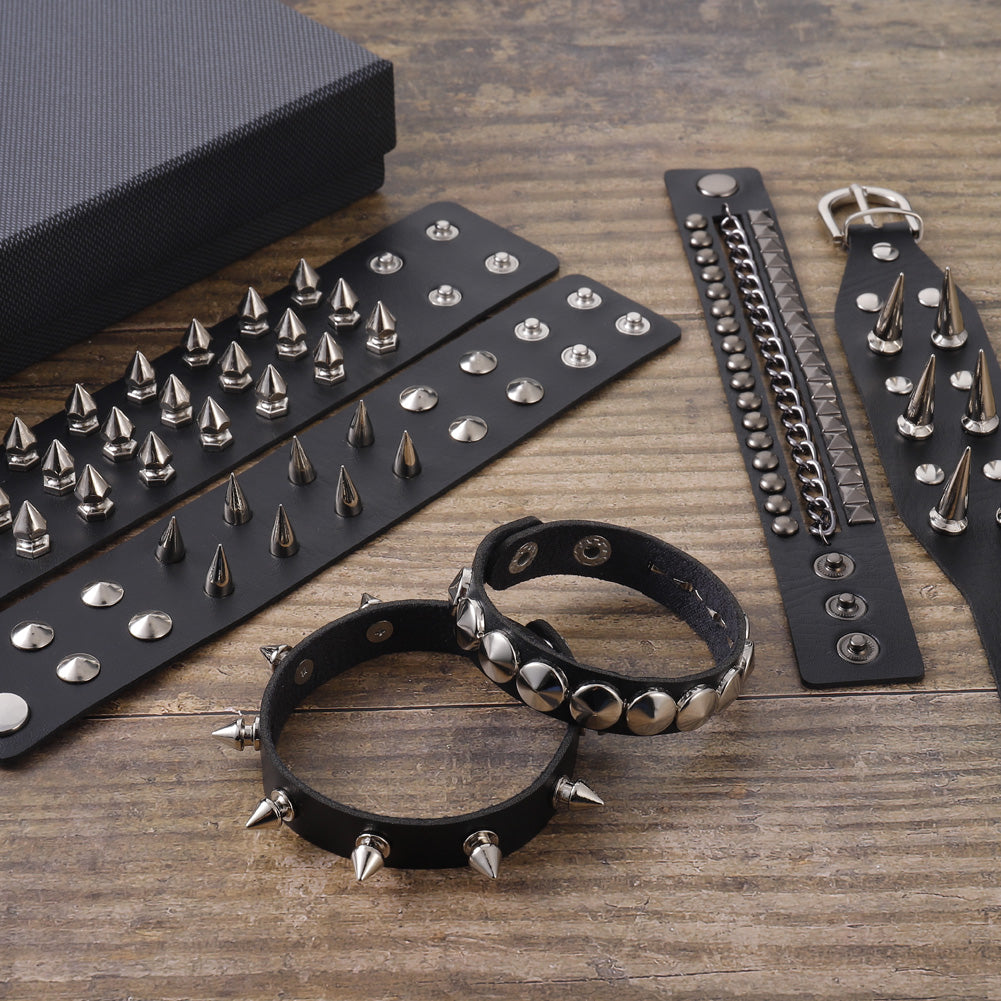 6 Pcs Men's Punk Studded Bracelet