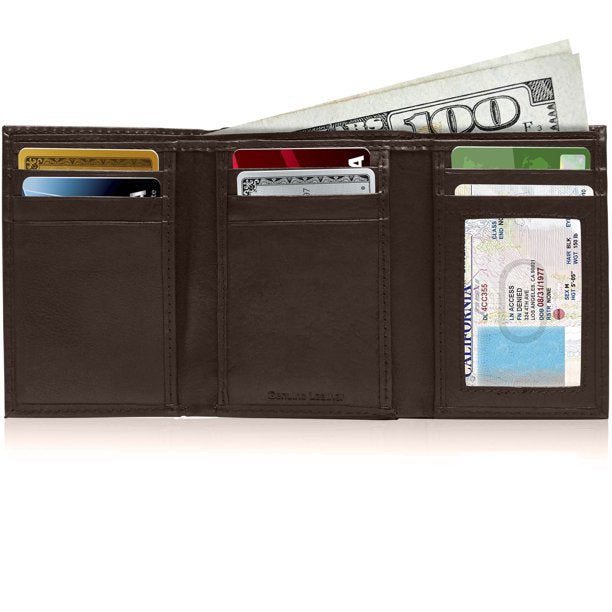 Genuine Brown Leather Men's Trifold Wallet With ID Window Gifts For Men RFID Blocking