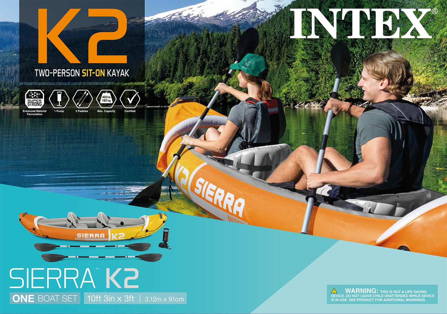 Sierra K2 Inflatable Kayak with Oars and Hand Pump