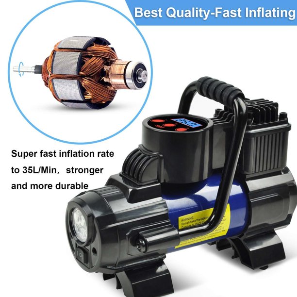 5 Heavy Duty Portable 12V 1 Car Tire Inflator Pump Air Compressor 140W 150 PSI, Blue