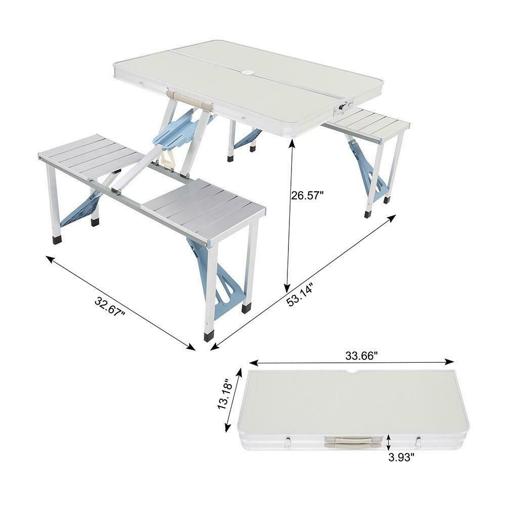 4 Person Aluminum Portable Compact Folding Suitcase Picnic Table Set