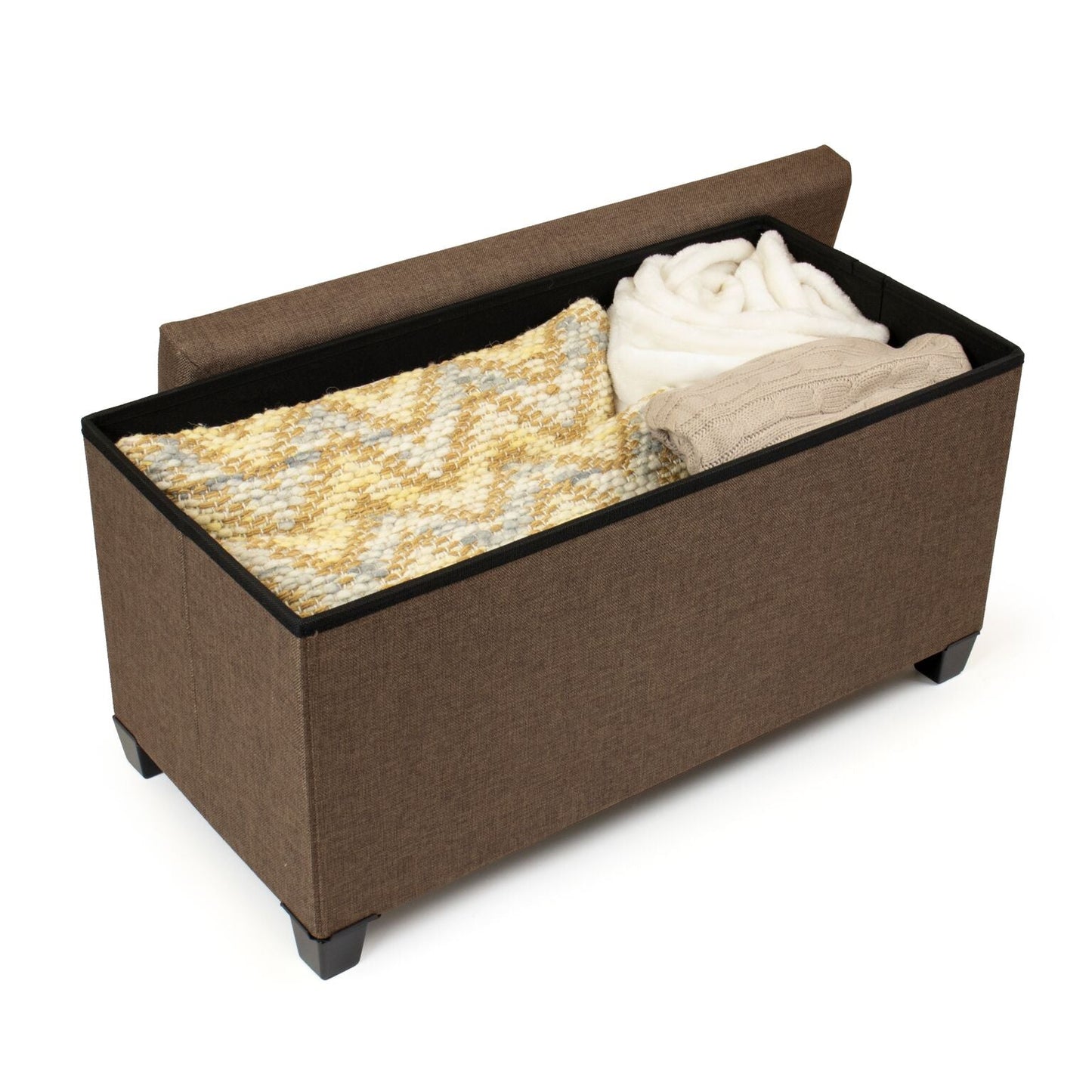 Rectangular Brown Storage Fabric Ottoman Bench