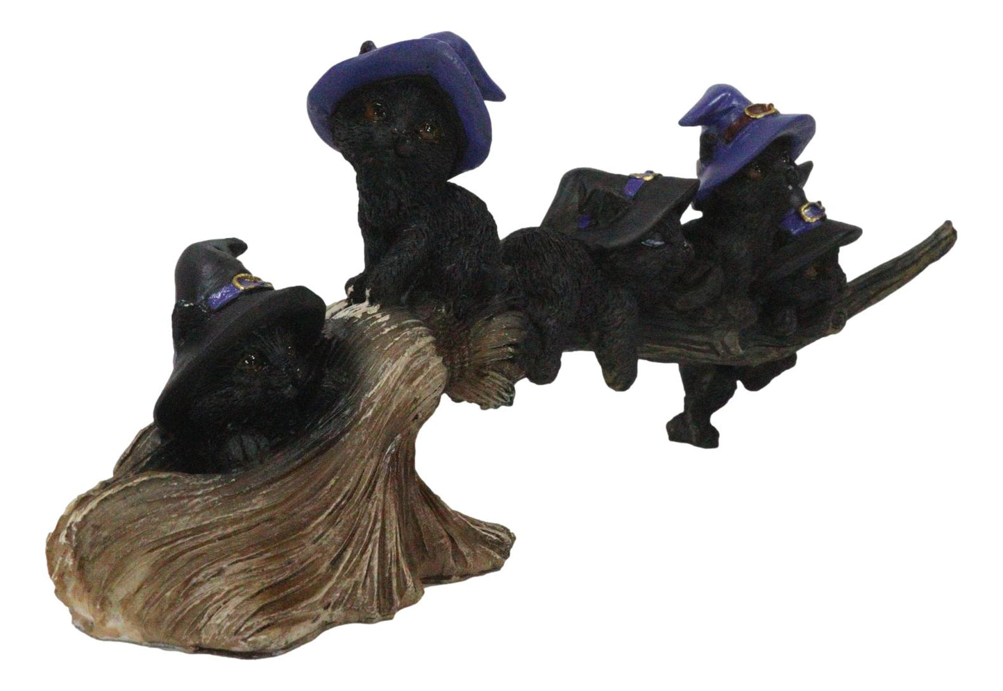 Halloween 5 Black Kitten Cats w/  Witch Hat  Figurine