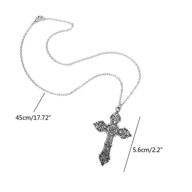 Cross Pendant Necklace Long Chain Punk Goth Trendy Jewelry Accessories Choker