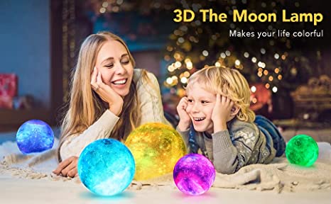 16 Colors Moon Lamp, Lava Night Light Galaxy Lamp,3D Moon (5.9 inch, Light Blue Base)