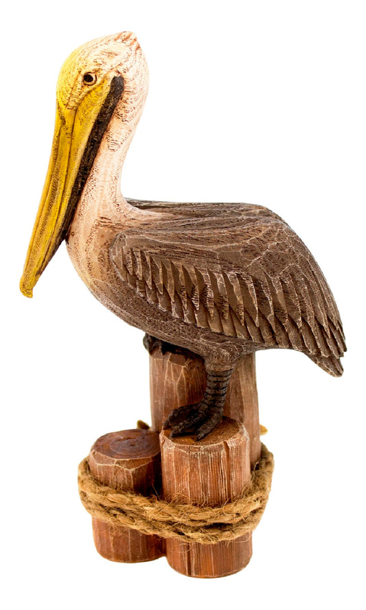 6" Coastal Brown Pelican Perched on Triple Pilings Figurine