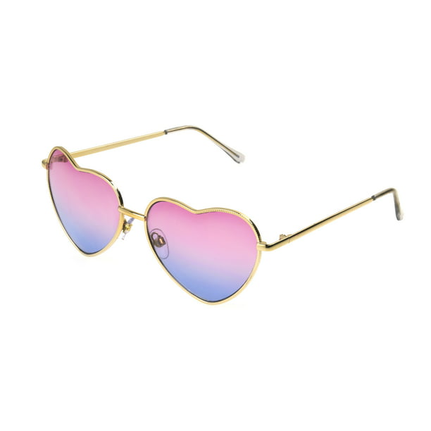 Women's Round Gold Heart Gold Sunglasses