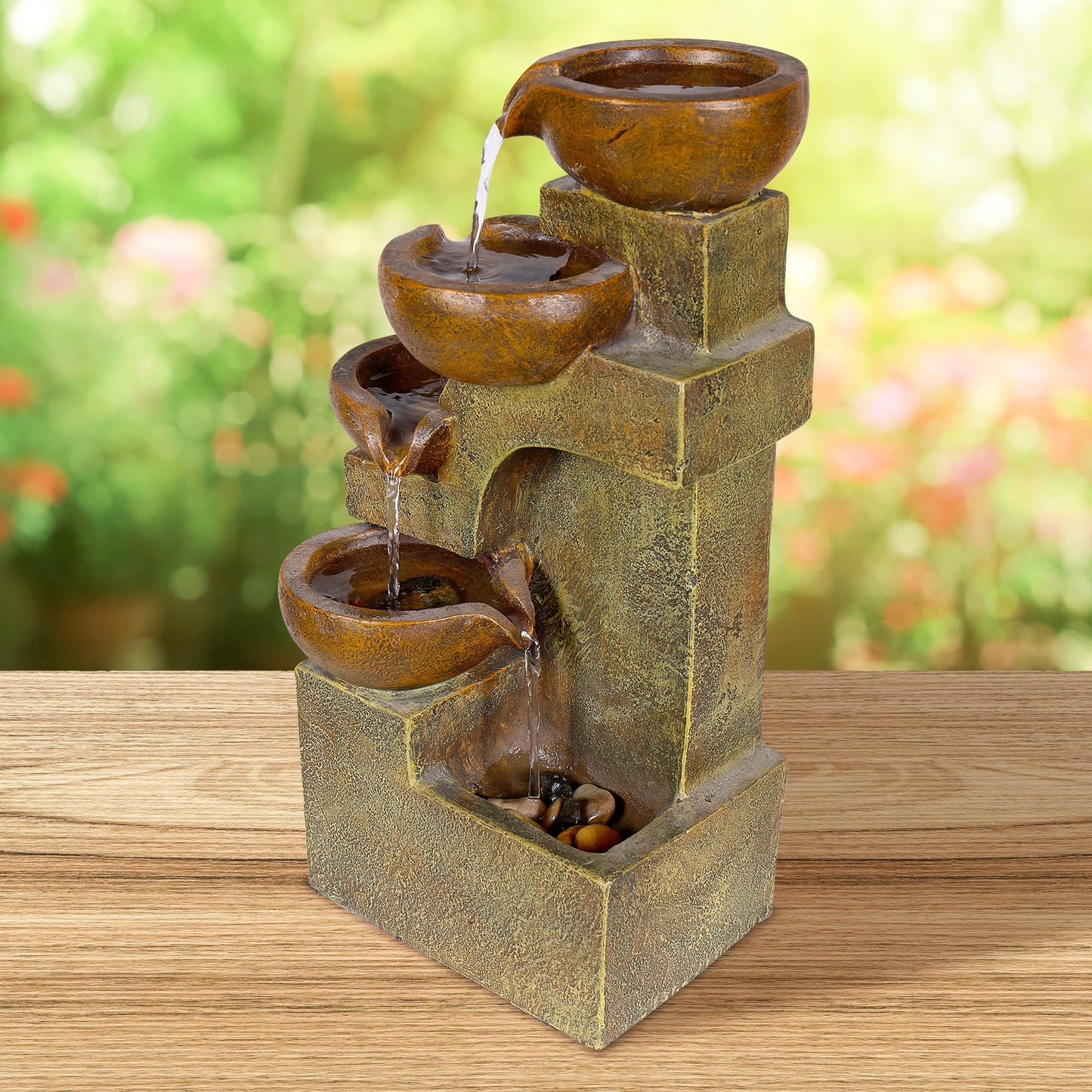 17" 4-Tier Southwestern Cascading Tabletop Fountain