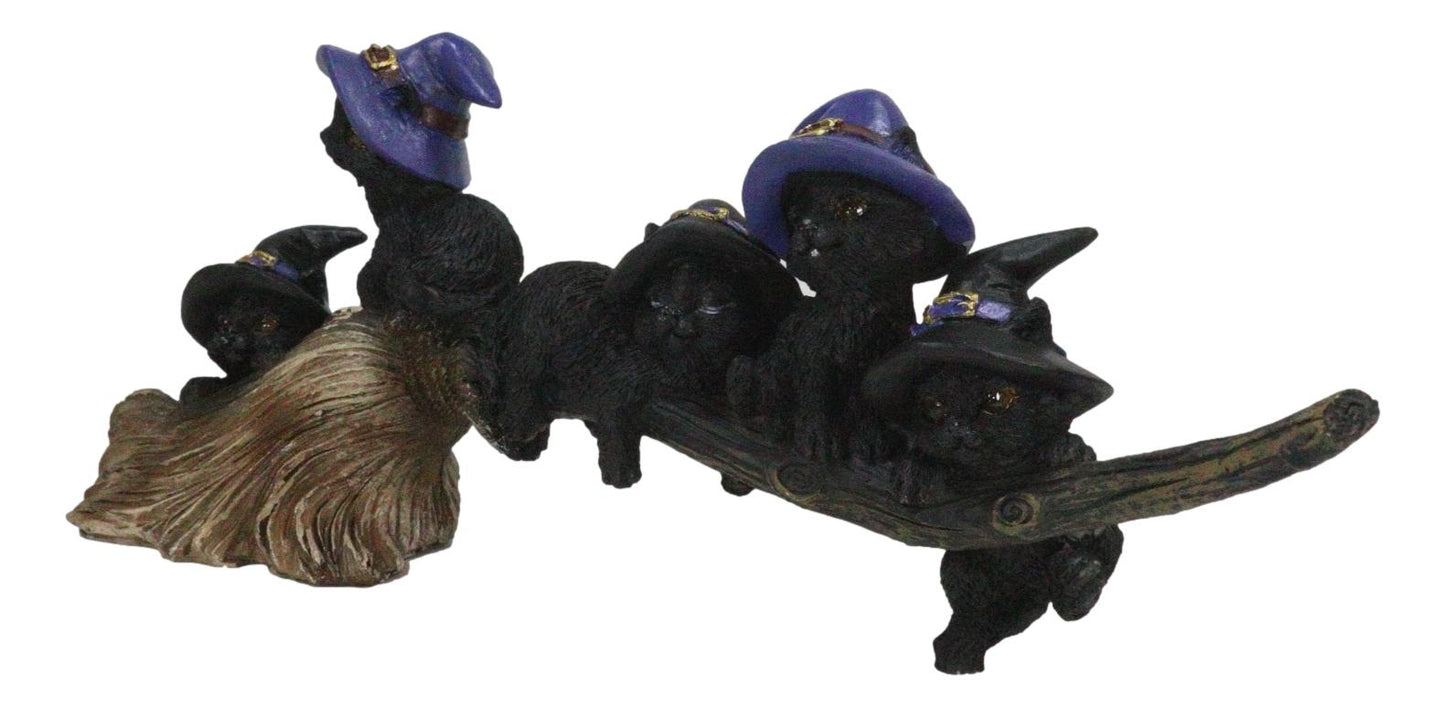 Halloween 5 Black Kitten Cats w/  Witch Hat  Figurine