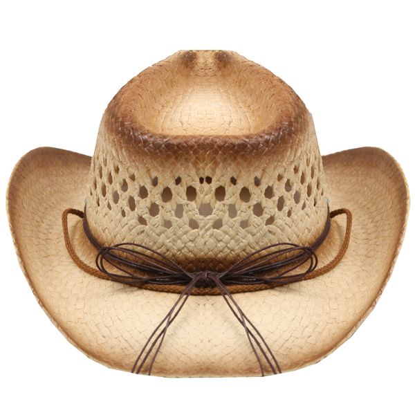 Tea Stain Straw COWBOY HAT for Women w/ Turquoise Blue Beads