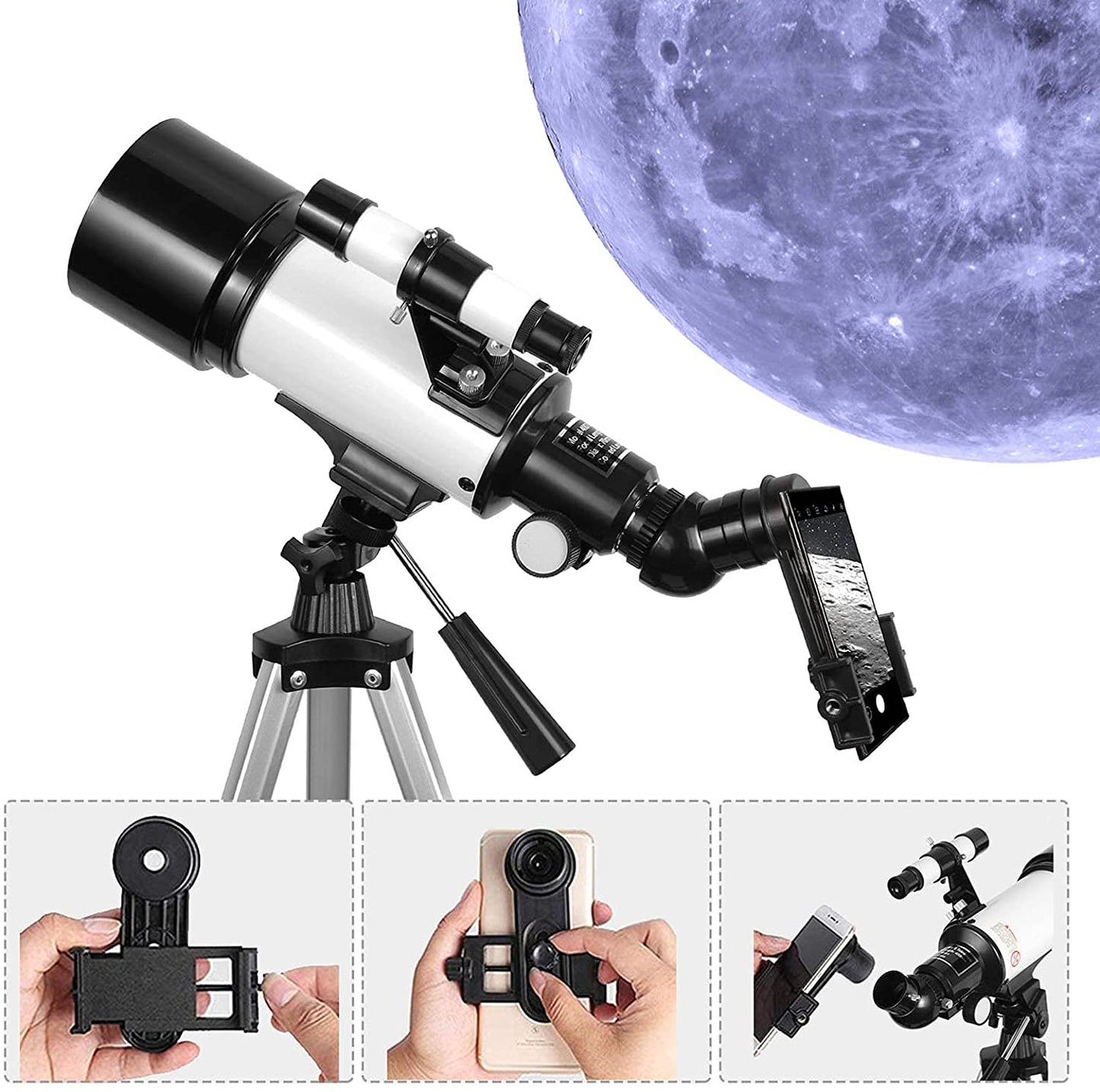 Telescope for Kids Beginners Adults, 70mm Refractor Telescope / Adjustable Tripod