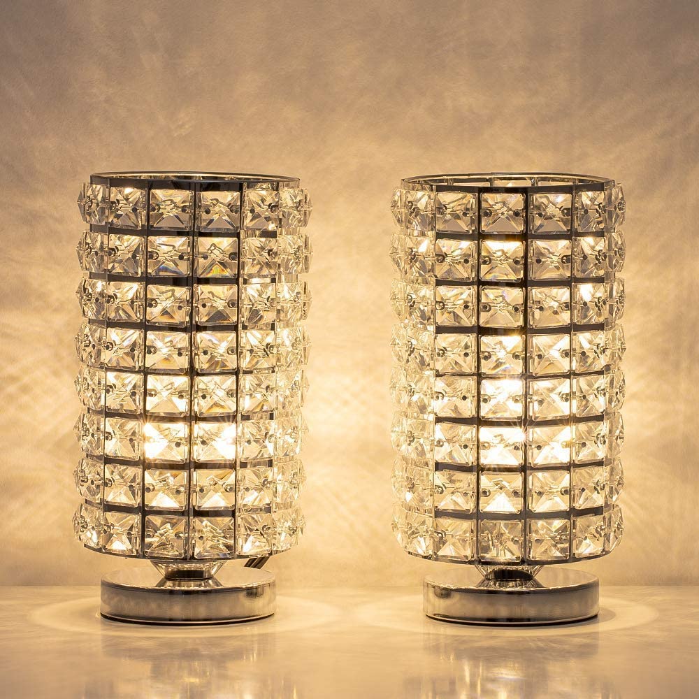 Silver Crystal Desk Lamp Set of 2