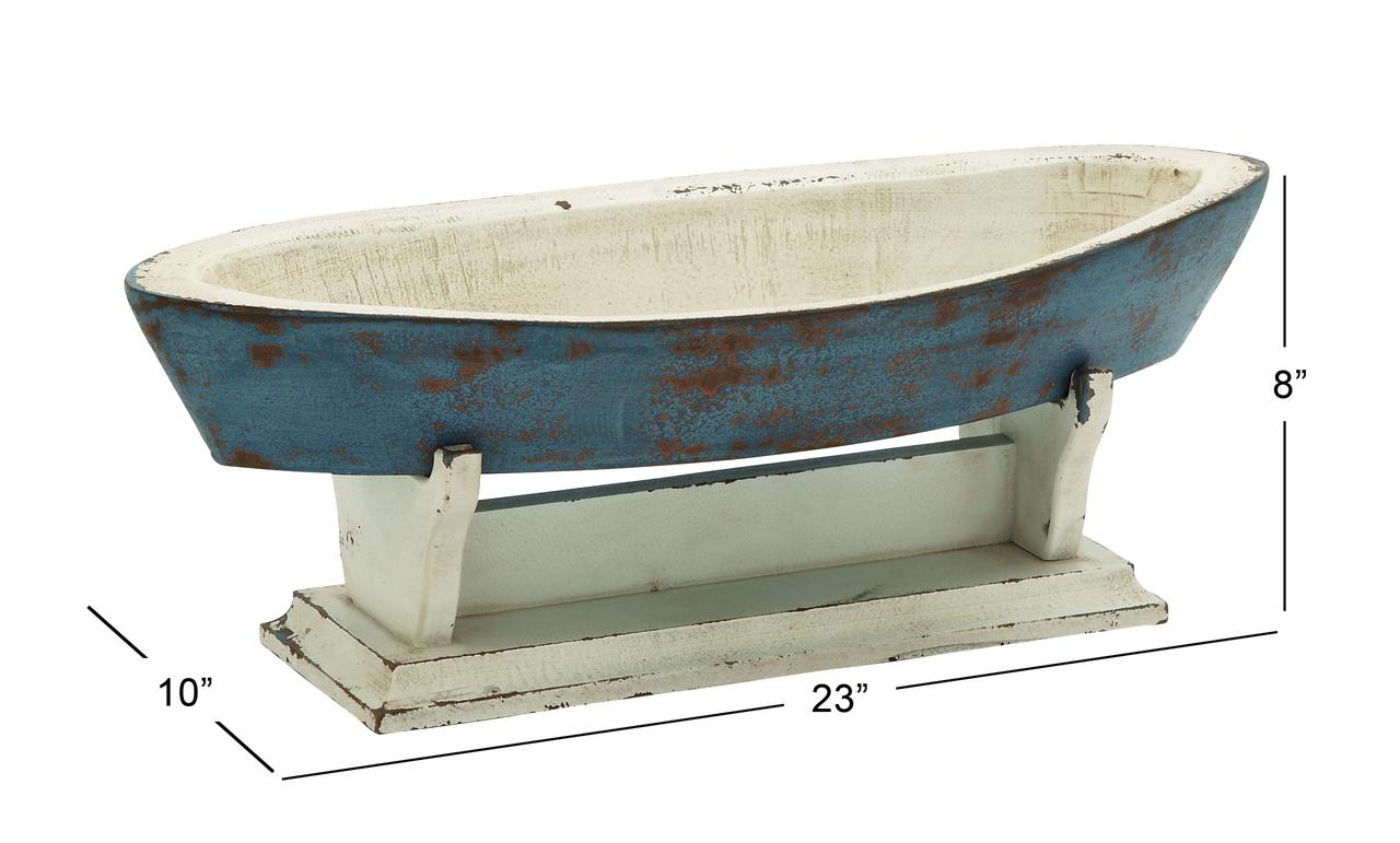 DecMode 22"W, 8"H Wood Coastal Sail Boat Sculpture, Blue