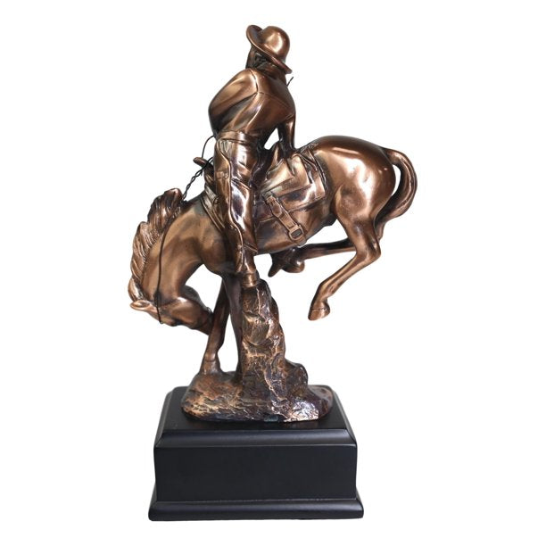 Western Rodeo Cowboy W/ Bucking Horse Bronze Electroplated Figurine