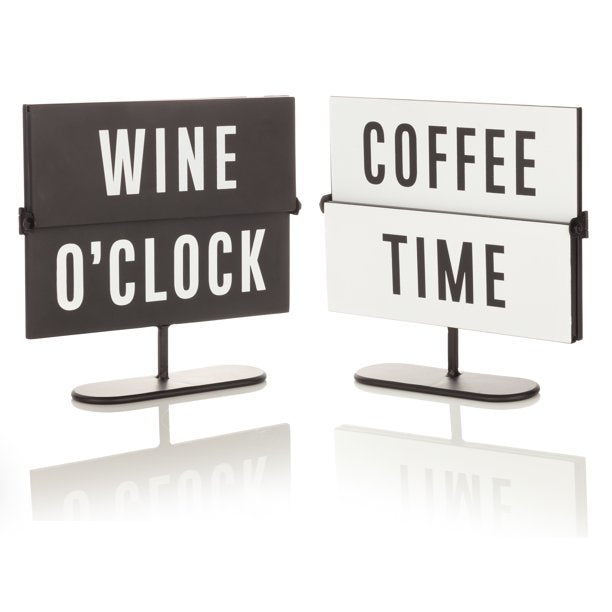 Black & White Metal Wine and Coffee Tabletop Flip Sign, 7.9" x 8.5"