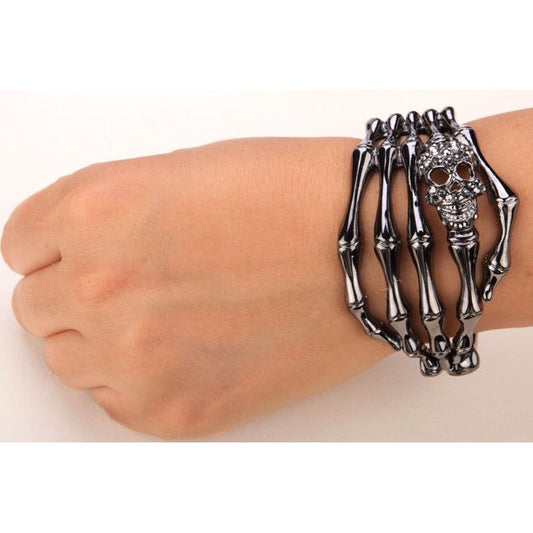 Skull Skeleton Hand Hinged Bangle Bracelet for Women Fit Wrist Circumference 6.5 to 7.5 inch - Metal