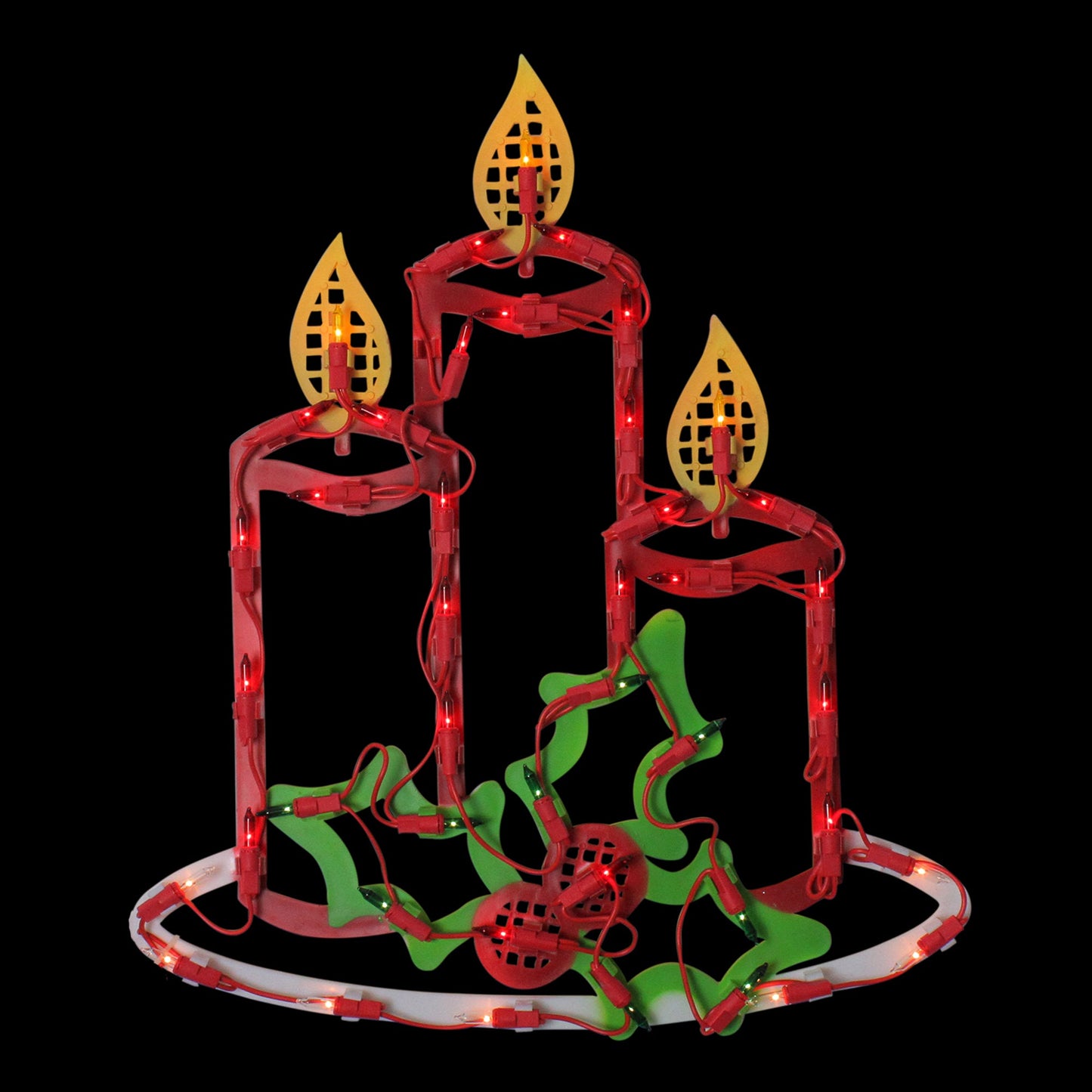 Lighted Candles w/ Holly & Berry Christmas Window Silhouette - 16.5 Inch