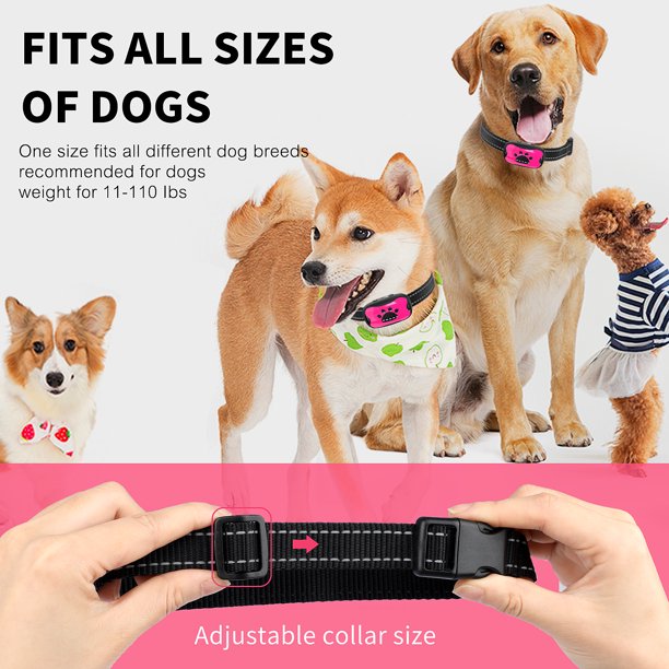 Dog Bark Collar - Humane, Rechargeable No Shock Anti Barking Collar w/ 7 Adjustable Levels for Small Medium Large Dogs, Waterproof (Pink)