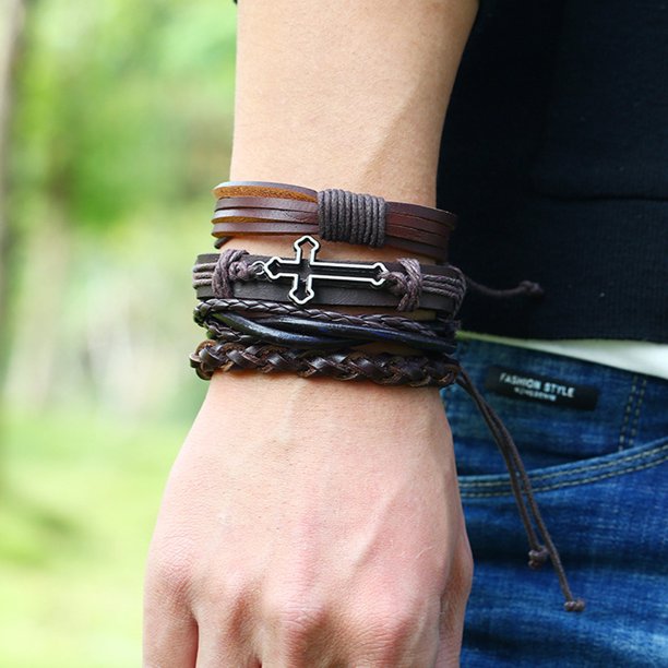 Pack Of 12/Set Vintage Men Leather Multi-Layer Braided Bracelets