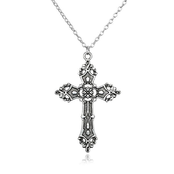 Cross Pendant Necklace Long Chain Punk Goth Trendy Jewelry Accessories Choker