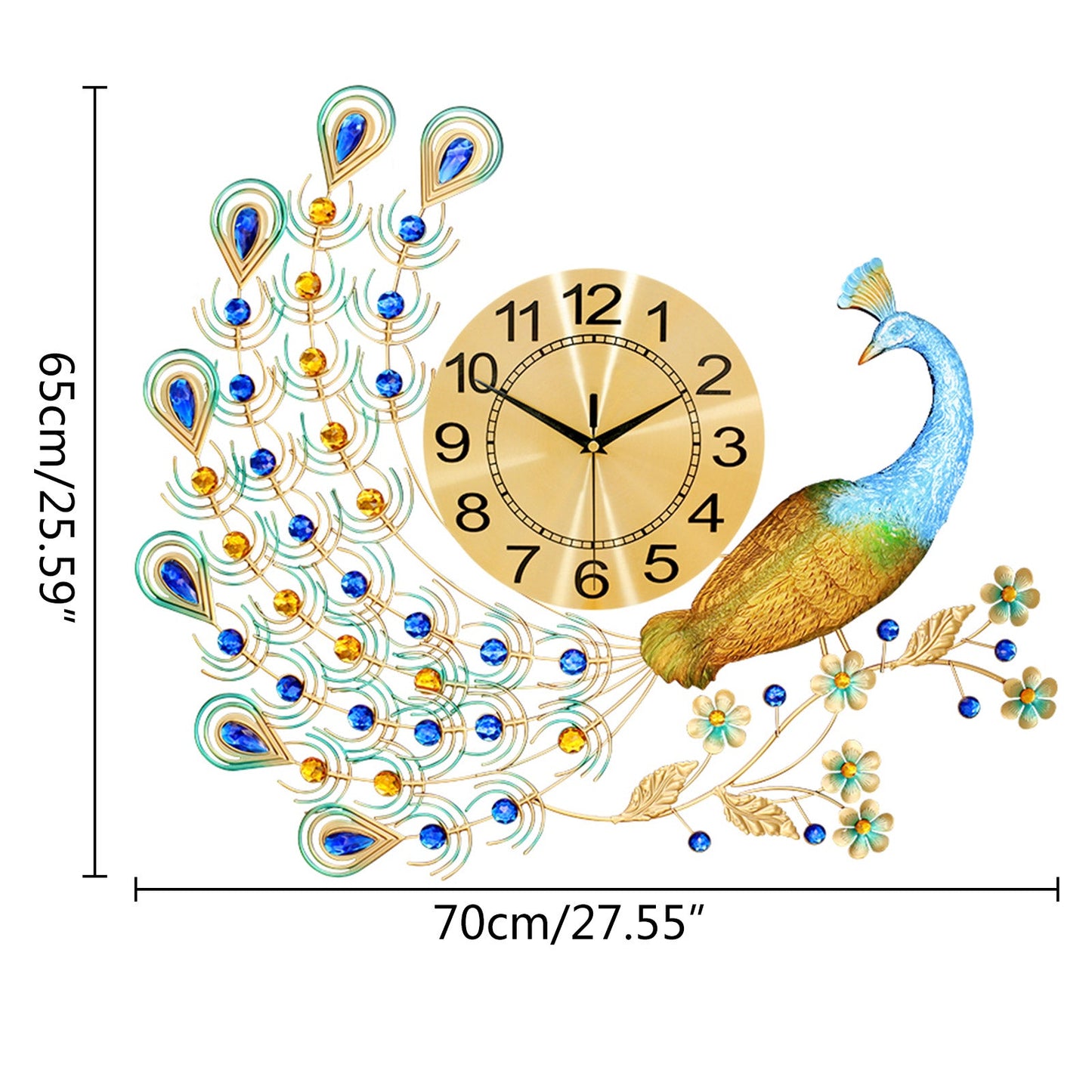 Pea-Cock Wall Clocks Luxury 3D Crystal Quartz Home Decoration