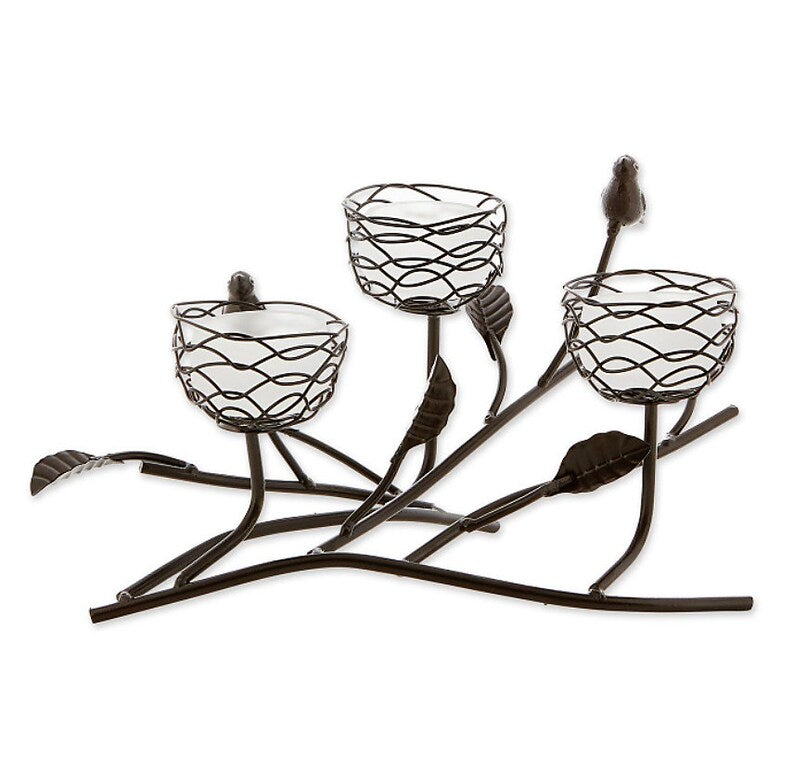 Unique Style Nesting Birds-Look Triple Tealight Candle Holder for Home Decration