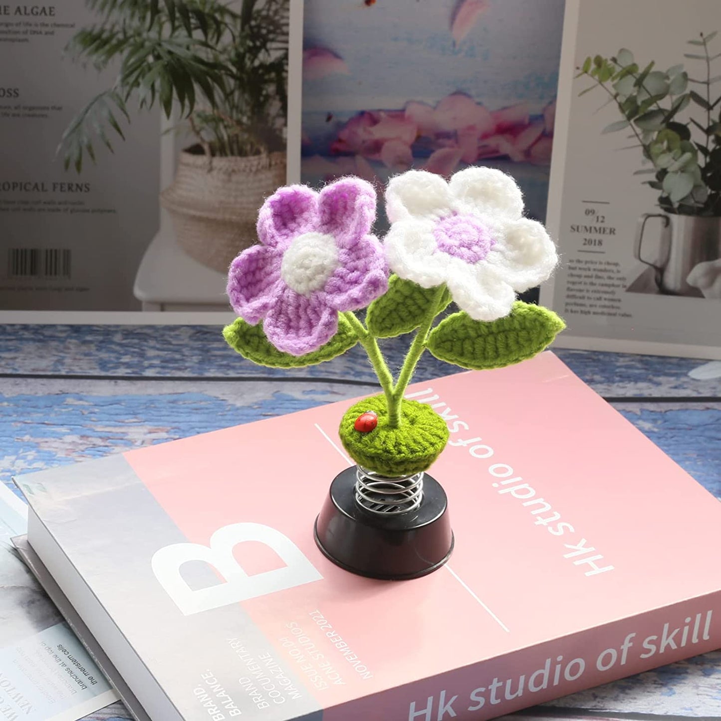 White Flower Car Dashboard Decorations