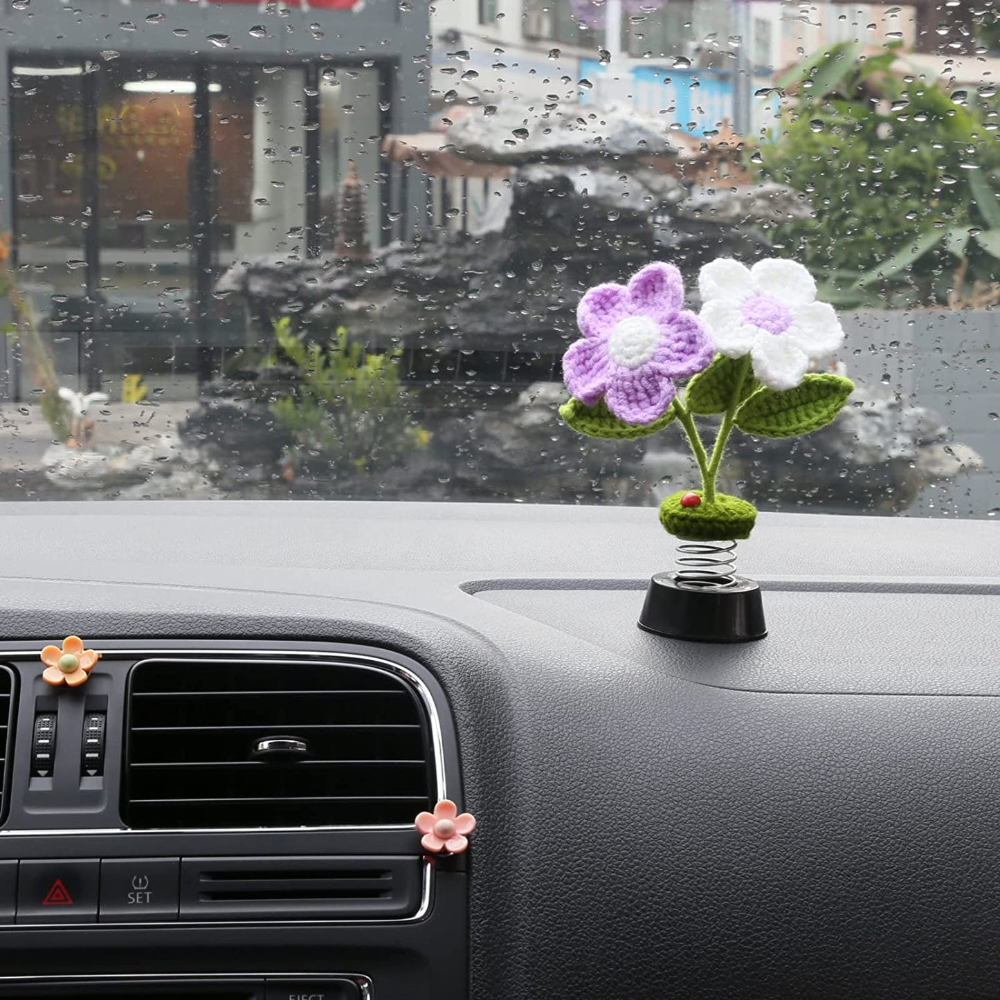 White Flower Car Dashboard Decorations